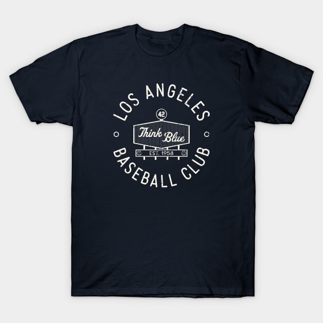 Retro LA Baseball Club Stamp Logo (White) T-Shirt by Double-Double Designs